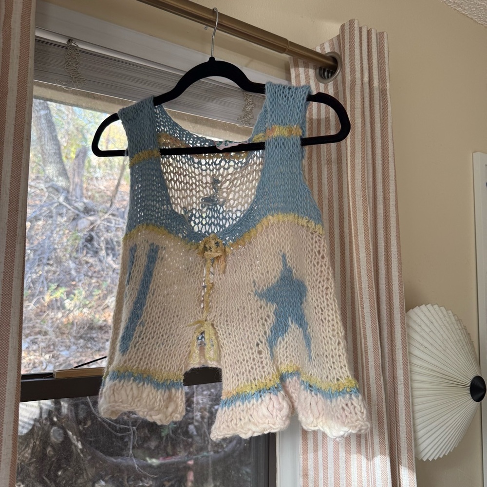 Handmade Blue and Cream Knit Tank Top